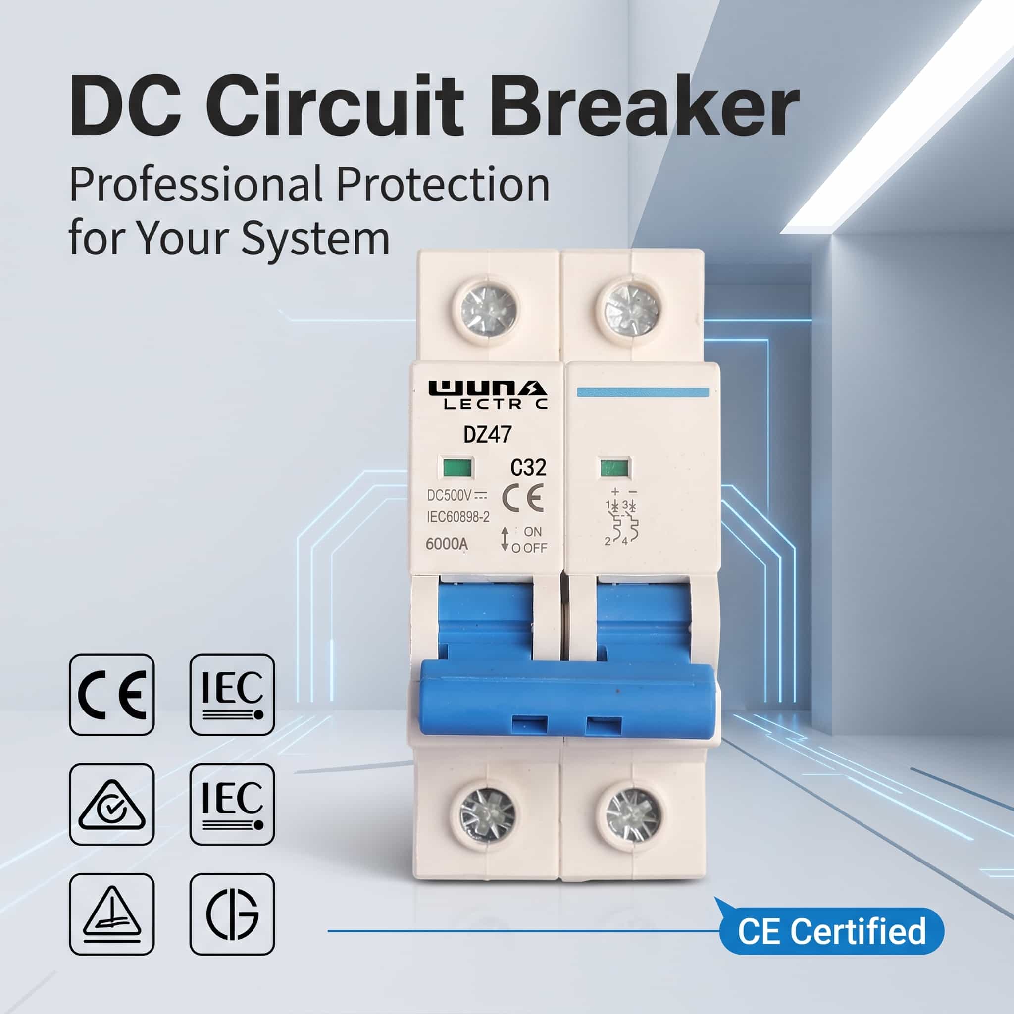 2 Qütblü DC Miniatür Elektrik Açar DZ47 C32 500V