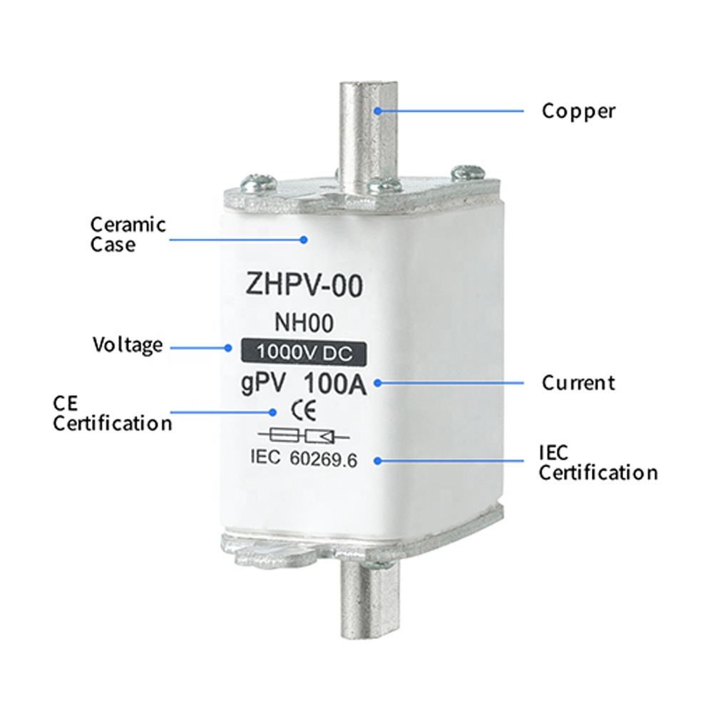 NH00-1000V IEC Aşağı Gərginlikli Fotovoltaik Bıçaq Sigortası Plastik 80A 6ka Qırılma Tutumu